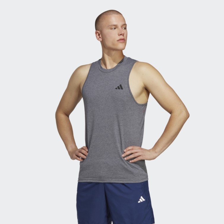Adidas Train Essentials Feelready Training T-shirt Sans Manches Gris Foncé Chiné