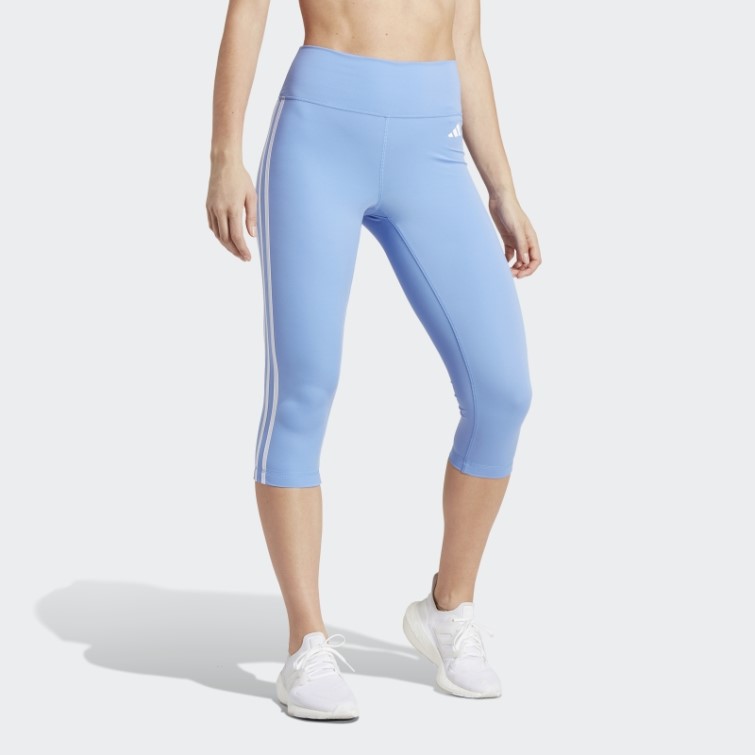 Adidas Train Essentials 3-stripes Legging 3/4 Taille Haute Bleu