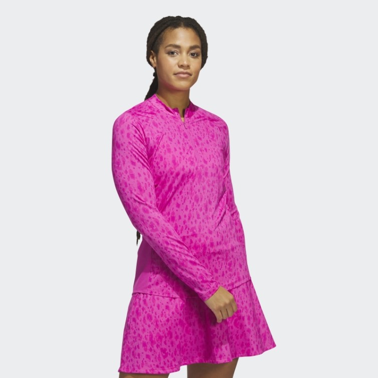 Adidas Fuchsia Ultimate365 Polo De Golf à Col Montant 1/4 Zip Imprimé