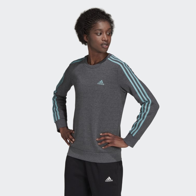 Sweat Polaire Essentials 3 Bandes Adidas Gris Foncé Chiné