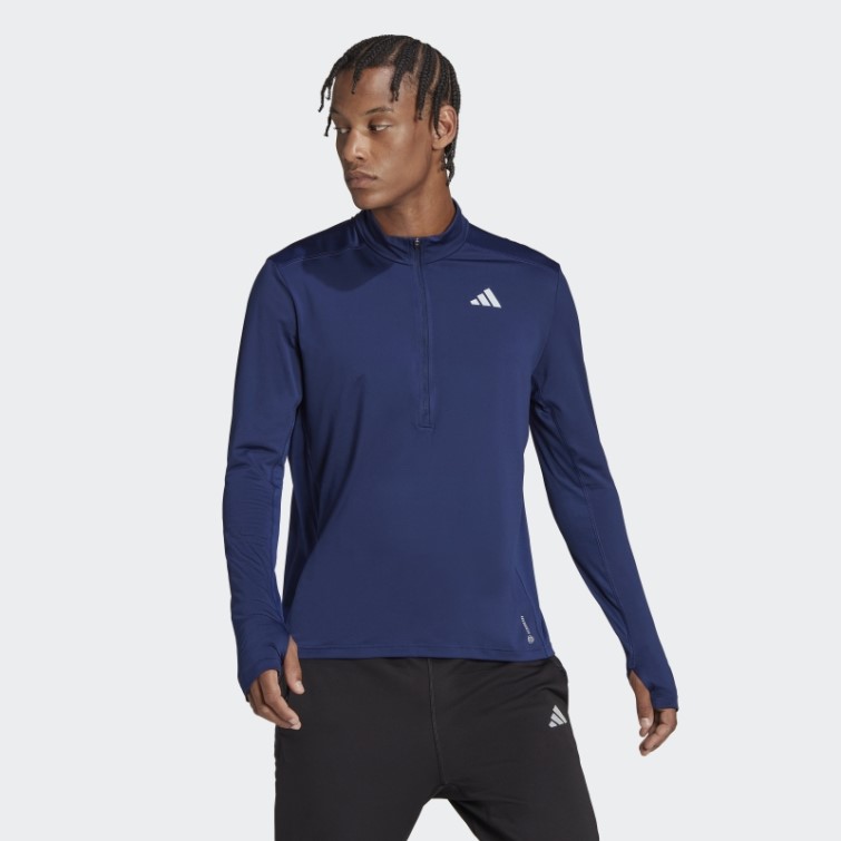 Adidas Possède La Course 1/2 Zip Haut à Manches Longues Bleu Foncé