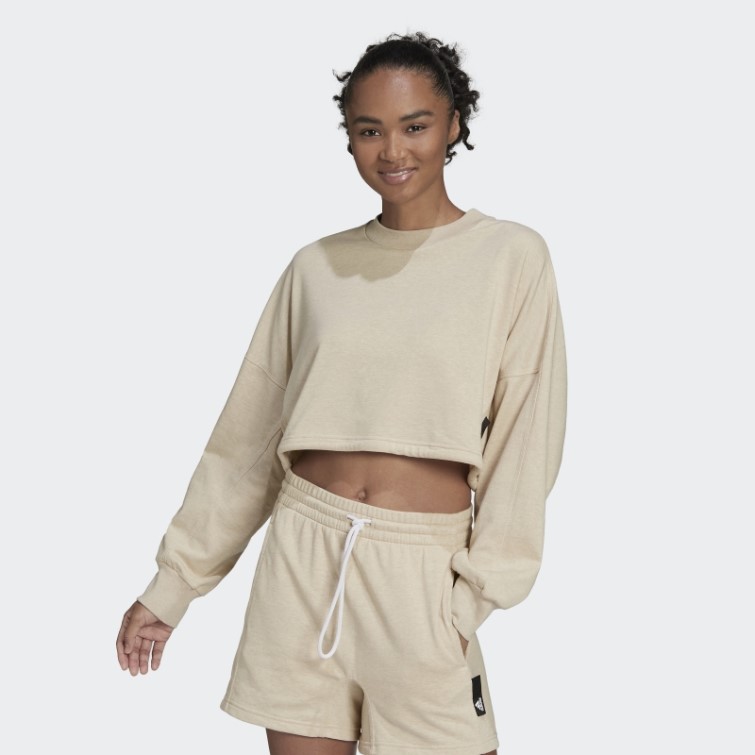 Adidas Sportswear Botanic Beige Mel Studio Lounge Summer Crew Sweatshirt Hot