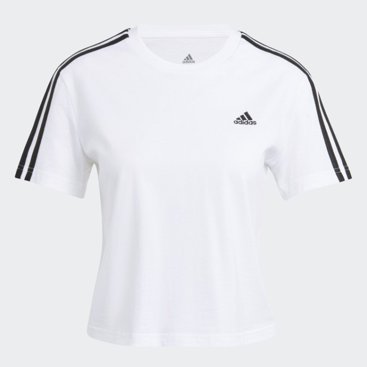 T-shirt Court Ample à 3 Bandes Adidas Essentials Blanc