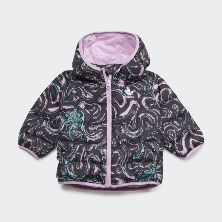 Adidas Doudoune Noire à Capuche Avec Imprimé Allover