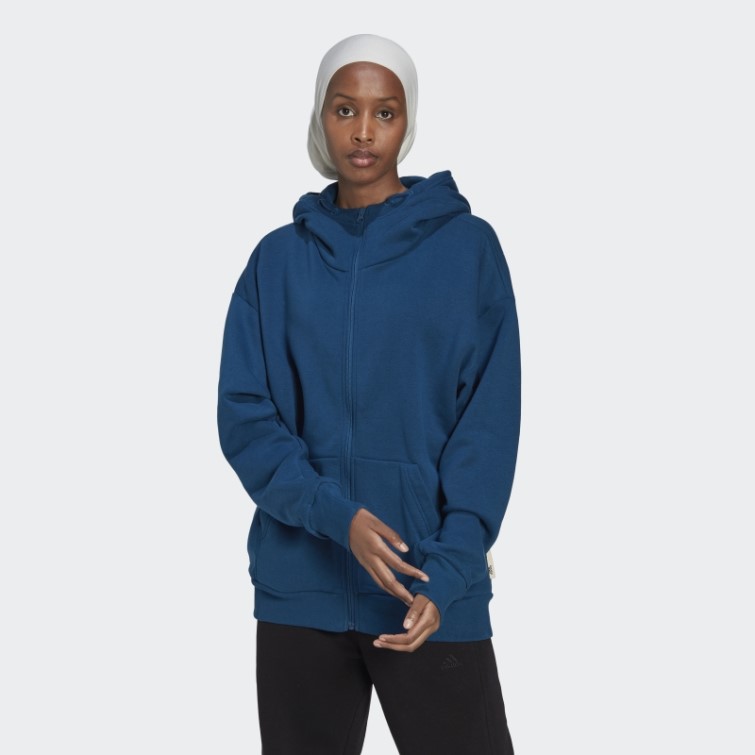Adidas Studio Lounge Fleece Full-zip Hoodie Marine