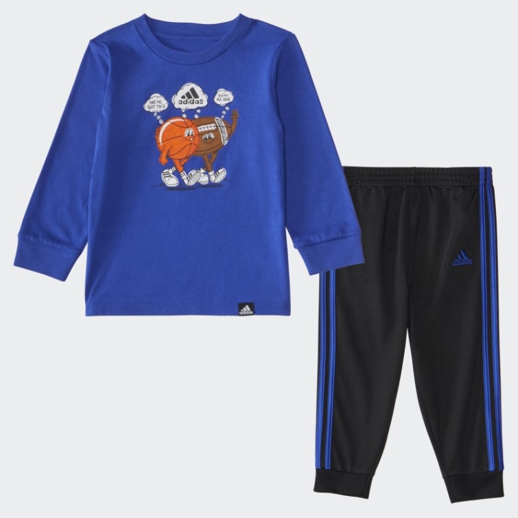 Ensemble T-shirt Manches Longues Et Jogging En Coton Adidas Bleu Royal