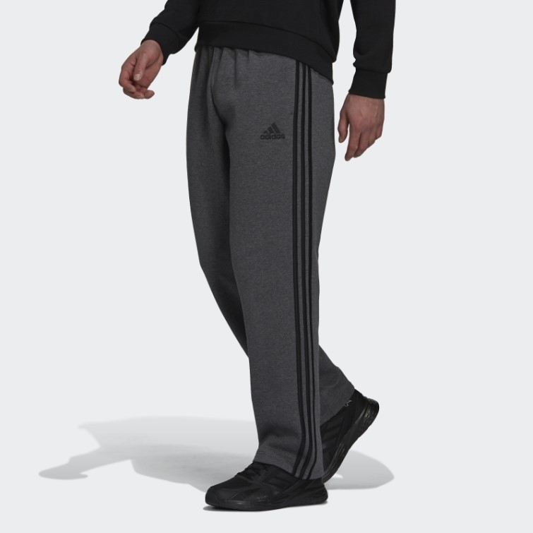 Pantalon Gris Foncé Chiné En Polaire à Ourlet Ouvert à 3 Bandes Adidas
