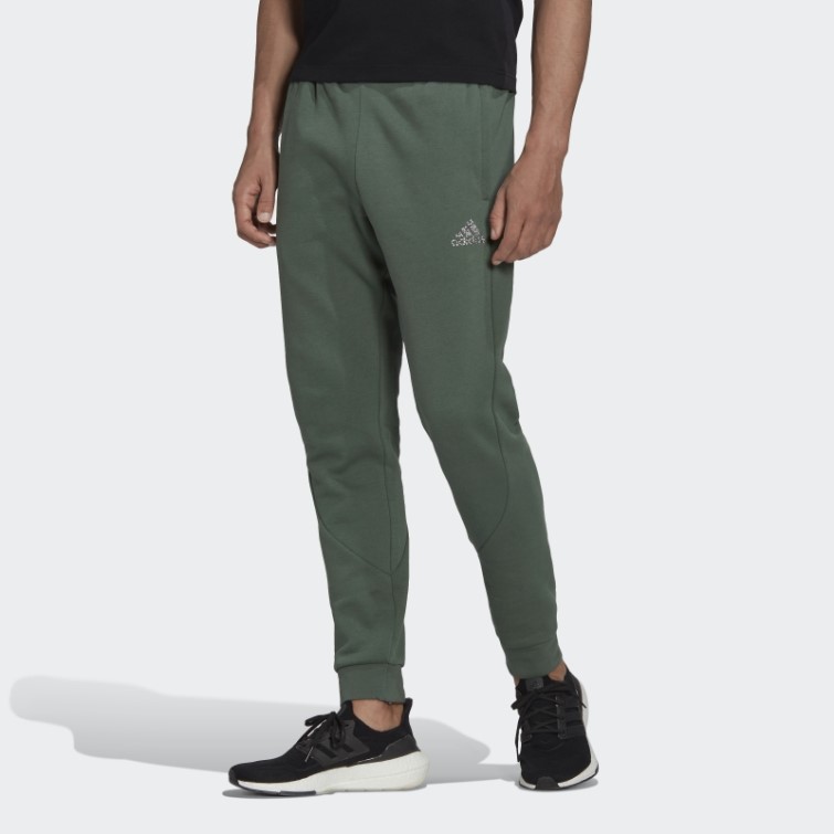 Chaud Adidas Stadium Polaire Badge De Sport Menotté Pantalon Vert Oxyde