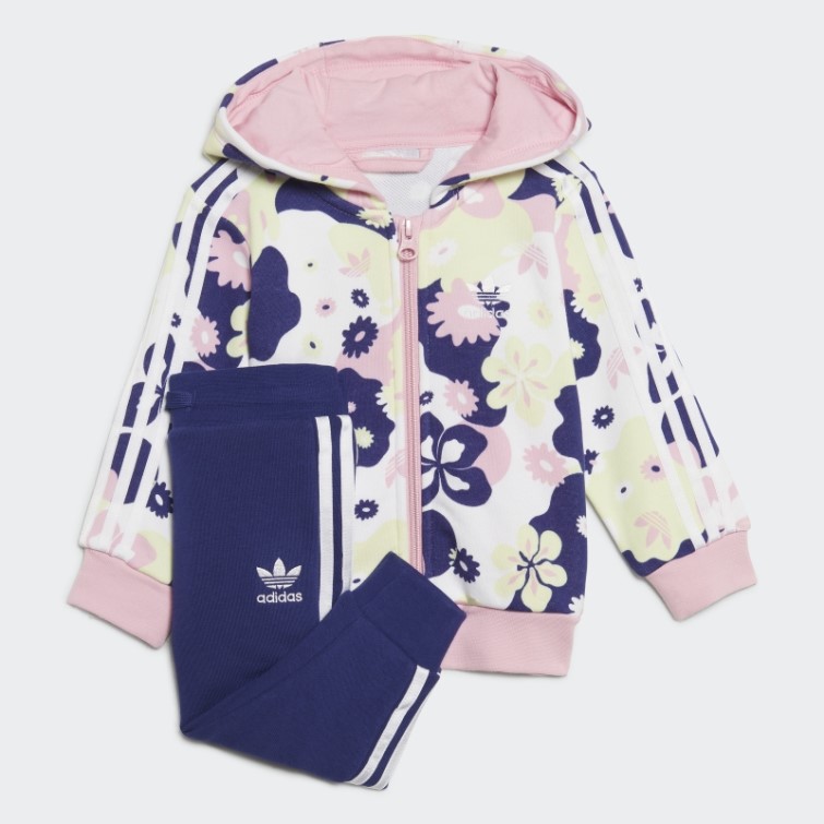 Ensemble Adidas Blanc à Capuche Et Fermeture éclair à Fleurs