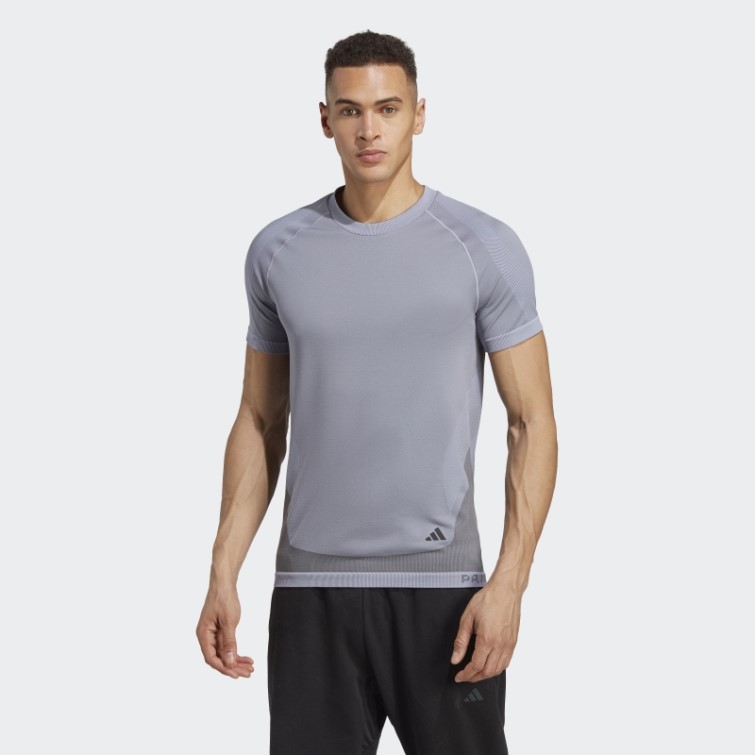 Adidas Primeknit Yoga T-shirt D'entraînement Sans Couture Argent Violet Mode