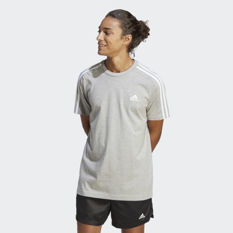 Adidas Essentials Single Jersey 3-stripes T-shirt Gris Moyen