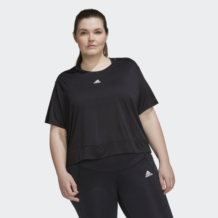 Adidas Aeroready Studio Loose Crop Tee Noir (grande Taille)