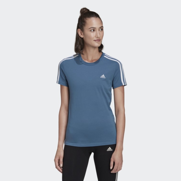 Adidas Essentials Slim 3-stripes T-shirt Bleu Altéré