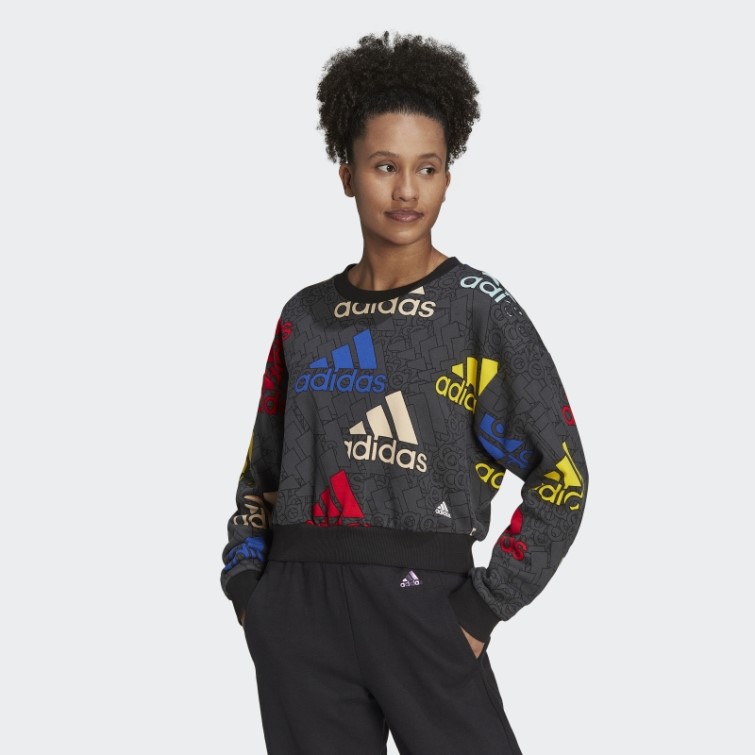 Sweat-shirt Court à Logo Multicolore Adidas Essentials En Carbone