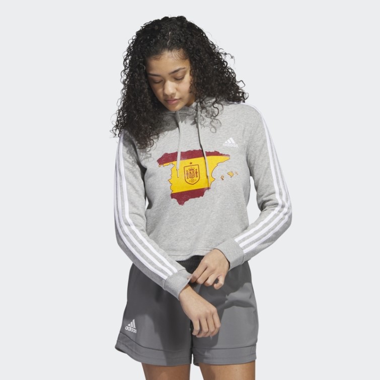 Sweat à Capuche Court Adidas Espagne 3 Bandes Gris