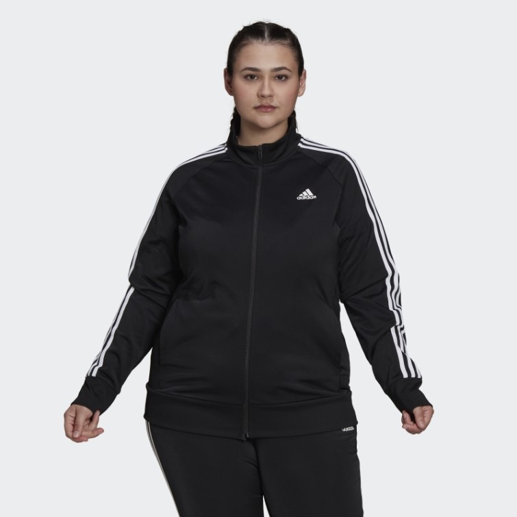 Noir Veste De Survêtement Adidas Essentials Warm-up Tricot Slim 3-stripes (grande Taille)