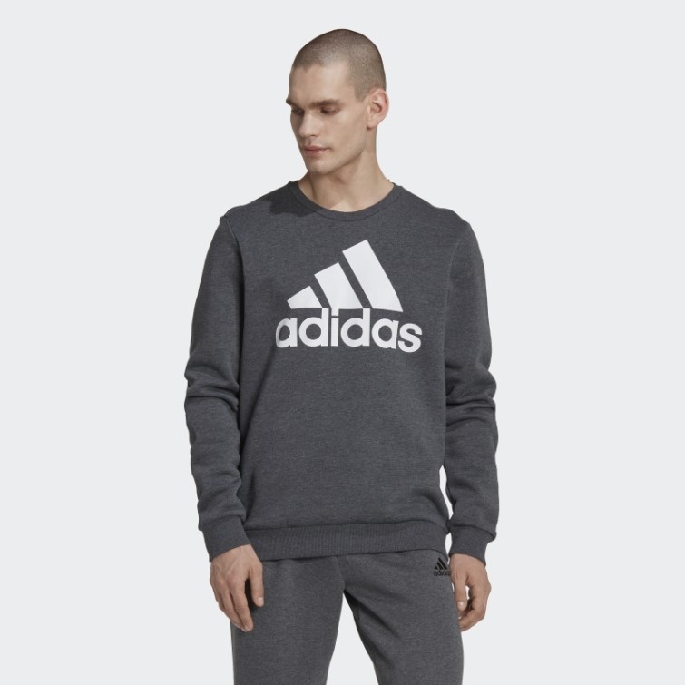 Sweat Adidas Essentials Gros Logo Gris Foncé Chiné