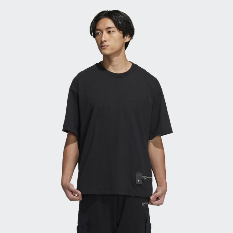 Adidas T-shirt Zippé Noir à Manches Courtes