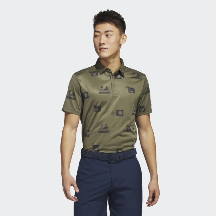 Adidas Polo à Imprimé Allover Olive