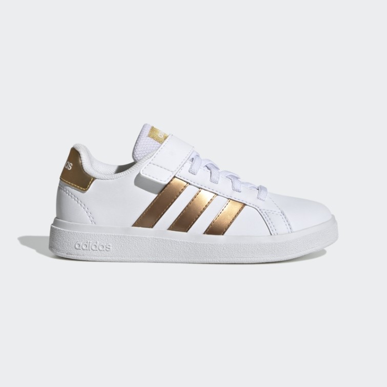 Adidas Grand Court Durable Lifestyle Court Chaussures à Lacets élastiques Et Sangle Supérieure Or Mat