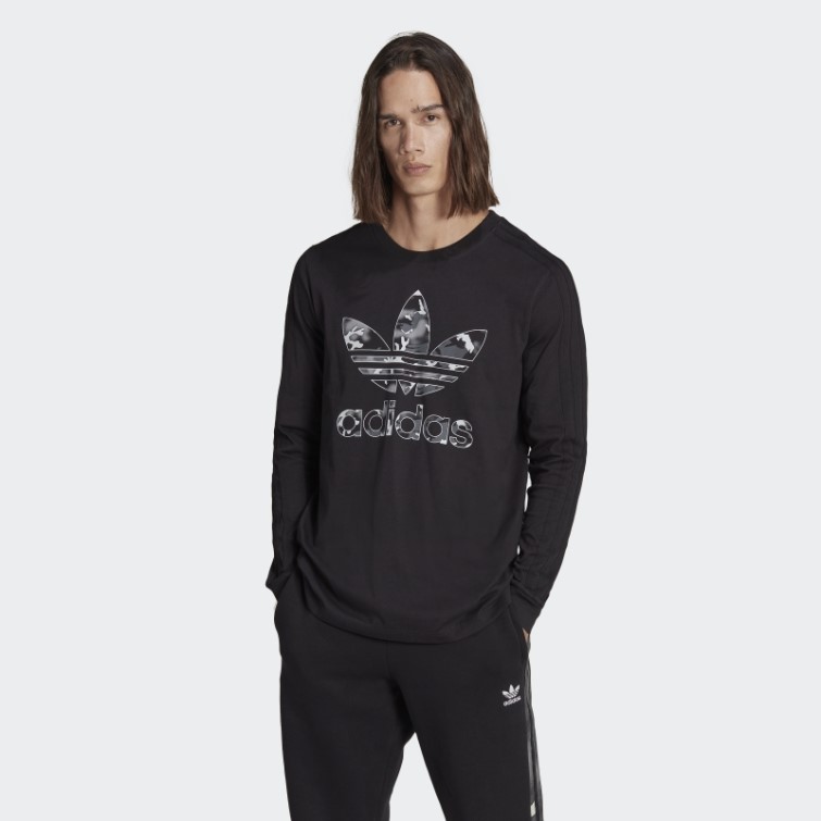 T-shirt Manches Longues Adidas Graphiques Camo Stripe Noir