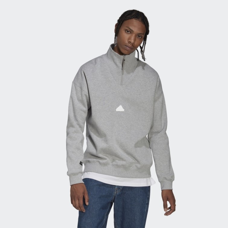 Sweat 1/4 Zip Gris Moyen Adidas