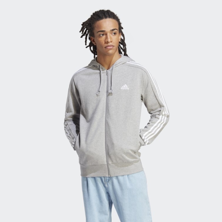Adidas Essentials French Terry 3-stripes Full-zip Hoodie Blanc Chaud