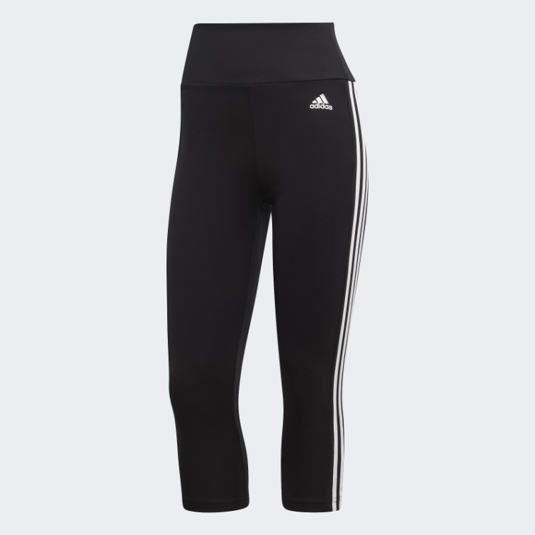 Adidas Legging Sport 3 Bandes Taille Haute 3/4 Conçu Pour Déplacer Blanc Chaud