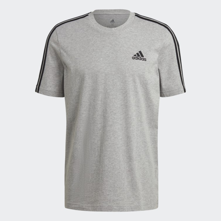 T-shirt Adidas Essentials Gris Moyen à 3 Bandes