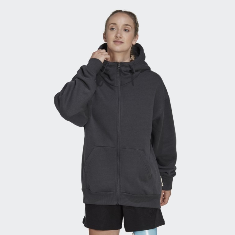 Sweat à Capuche Zippé En Polaire Studio Lounge Adidas Carbone