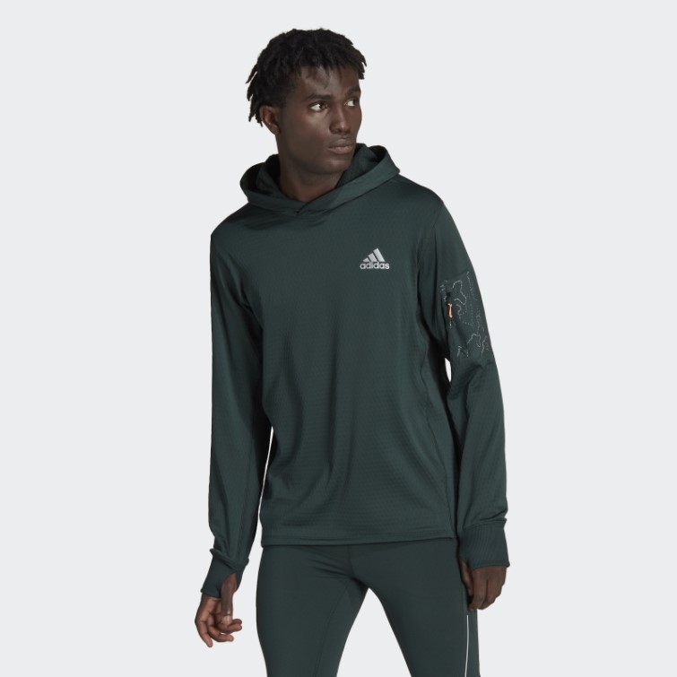 Adidas Polaire X-city Running Sweat à Capuche Vert Chaud