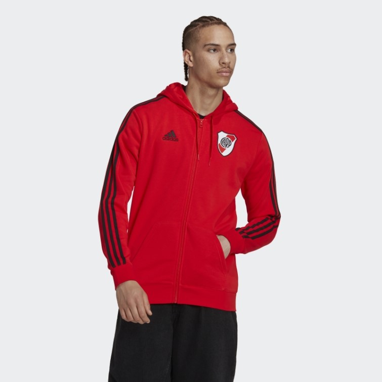 Adidas River Plate 3-stripes Sweat à Capuche Rouge