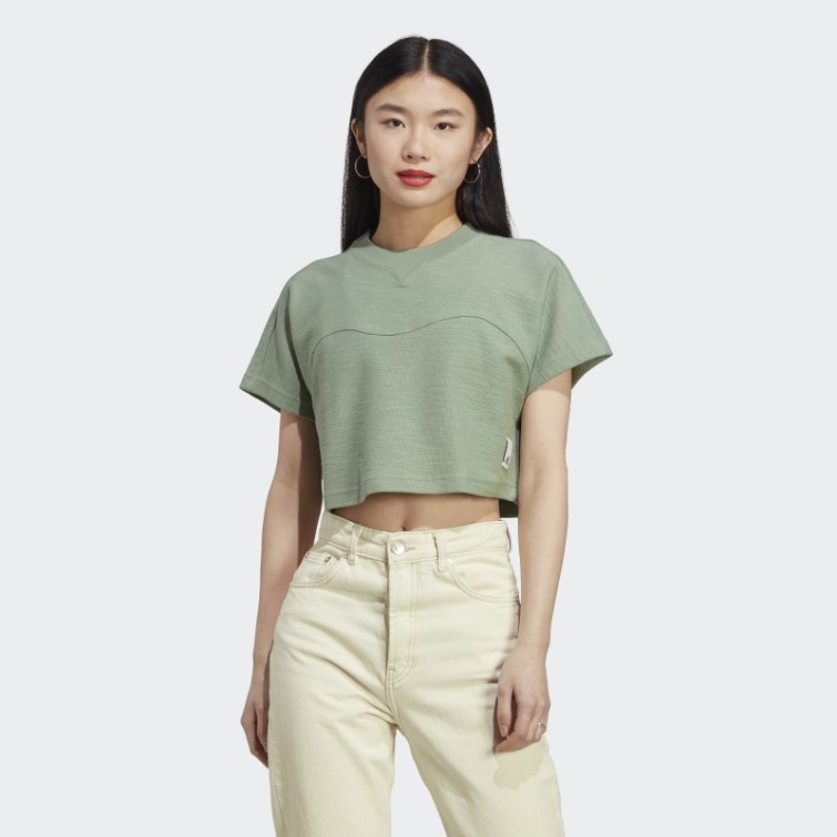 Lounge Terry Loop Crop Top Adidas Argent Vert