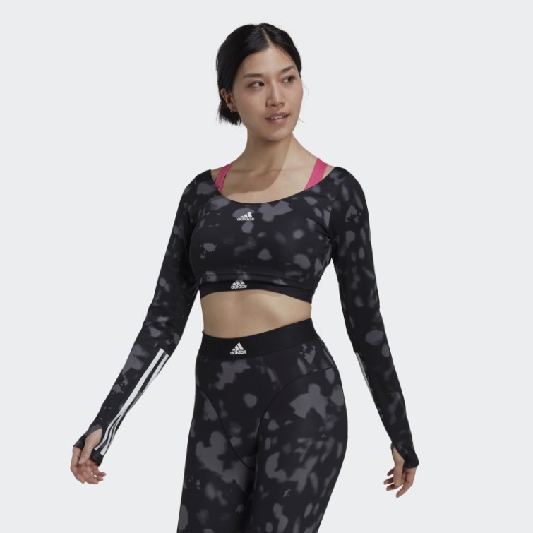 Adidas Hyperglam Cut 3-stripes Crop Top Manches Longues Noir