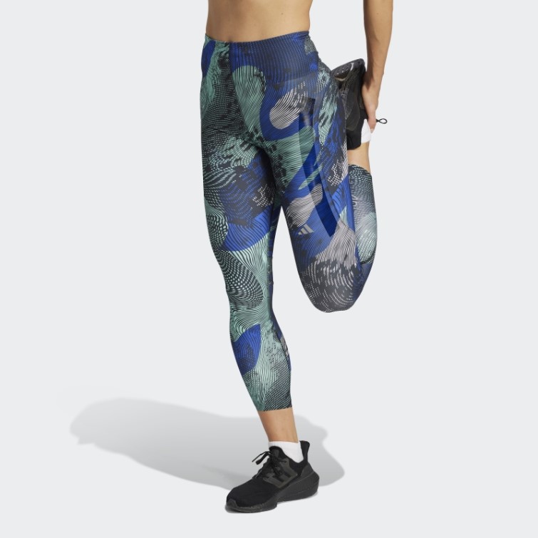 Adidas Adizero Running Allover Print 7/8 Legging Bleu