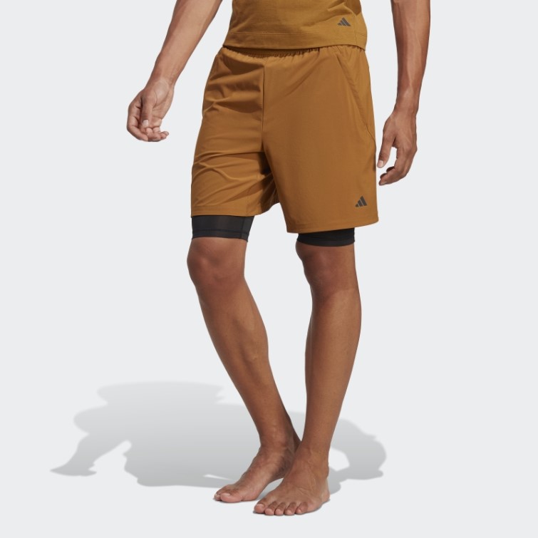 Adidas Short D'entraînement De Yoga Bronze 2-en-1