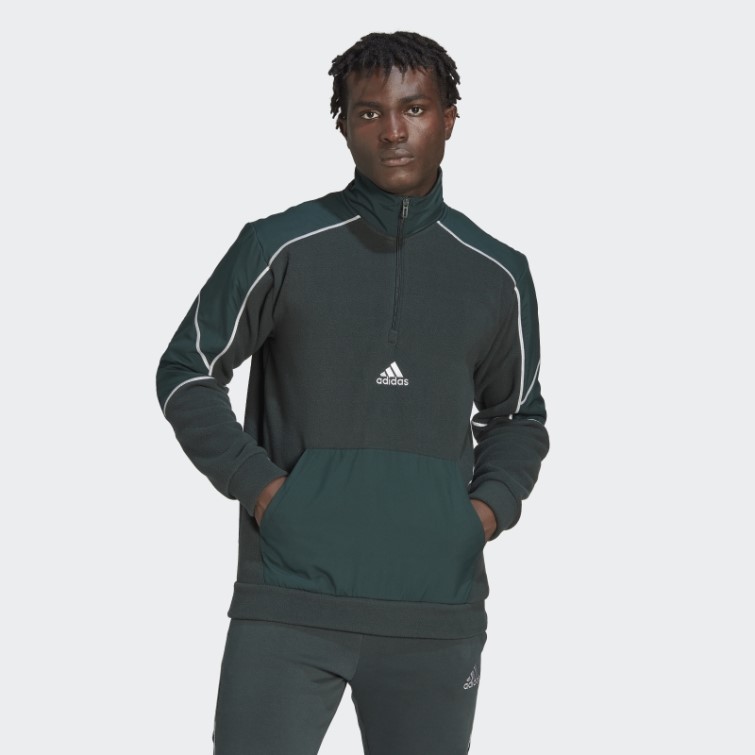 Haut Adidas Essentials Reflect-in-the-dark Polar Fleece Quarter-zip Vert