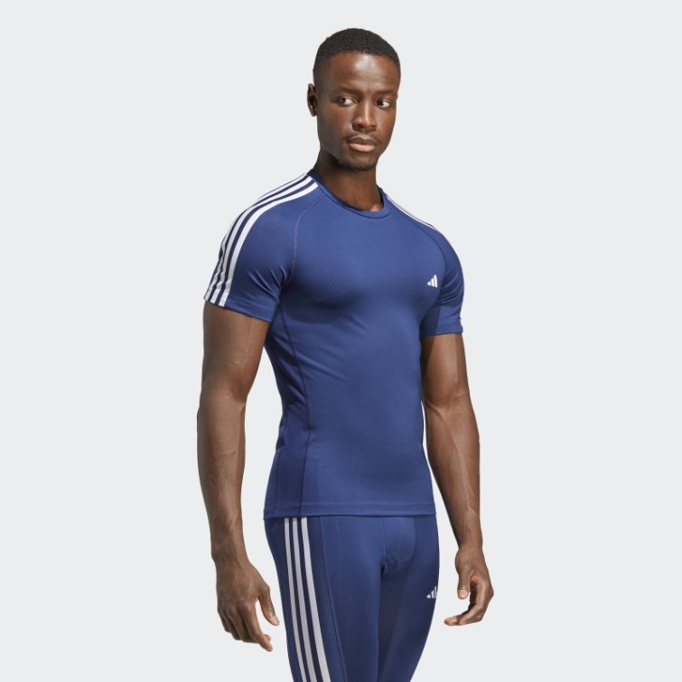 T-shirt D'entraînement Techfit 3 Bandes Adidas Bleu Foncé
