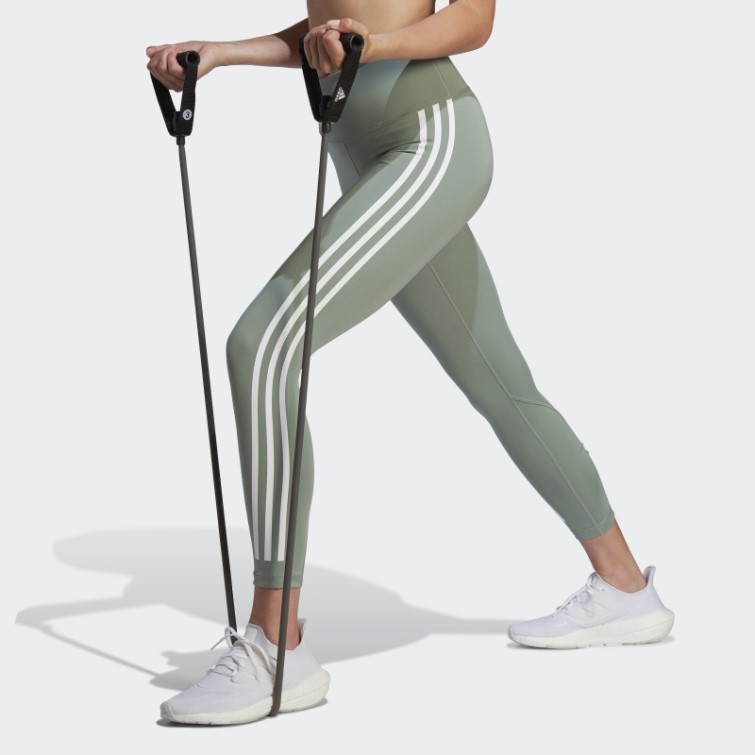 Legging Adidas Optime Train Icons 3-stripes 7/8 Vert Argent