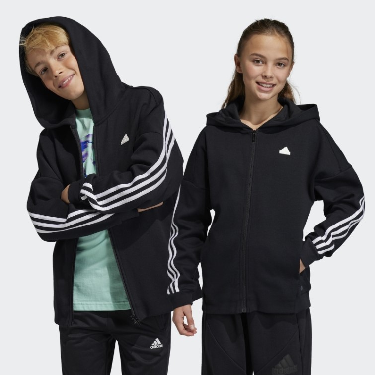 Adidas Future Icon 3-stripes Full-zip Hooded Track Top Noir