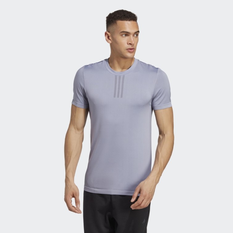 Adidas Aeroknit Yoga Base T-shirt D'entraînement Sans Coutures Argent Violet