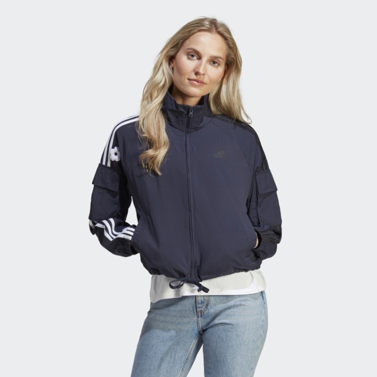 Adidas Veste Légère à 3 Bandes D'encre Avec Des Patchs De Fleurs En Chenille