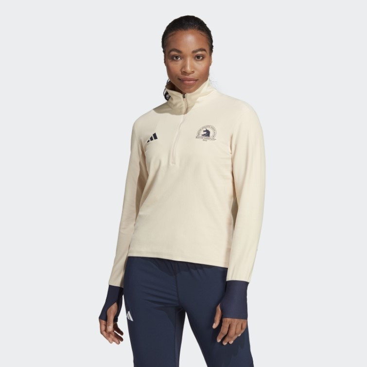 Adidas Boston Marathon 2023 Haut De Running Manches Longues 1/2-zip Sable