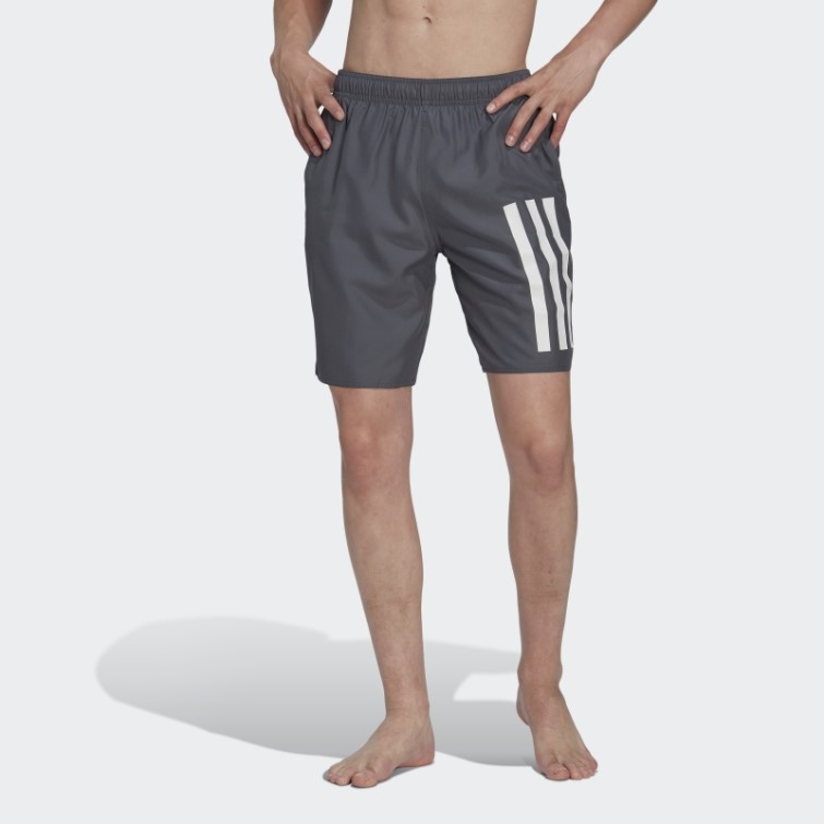 Short De Bain 3 Bandes Longueur Classique Adidas Gris