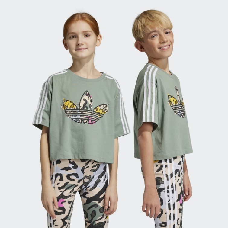 T-shirt Court Imprimé Animal Vert Argenté Adidas