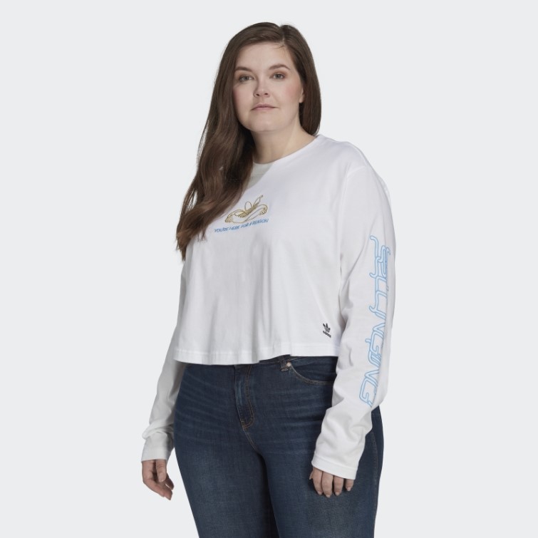 T-shirt Court Blanc à Manches Longues (taille Plus) Adidas