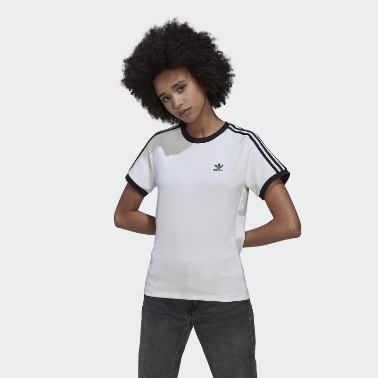 Adicolor Classics T-shirt Slim à 3 Bandes Adidas Blanc