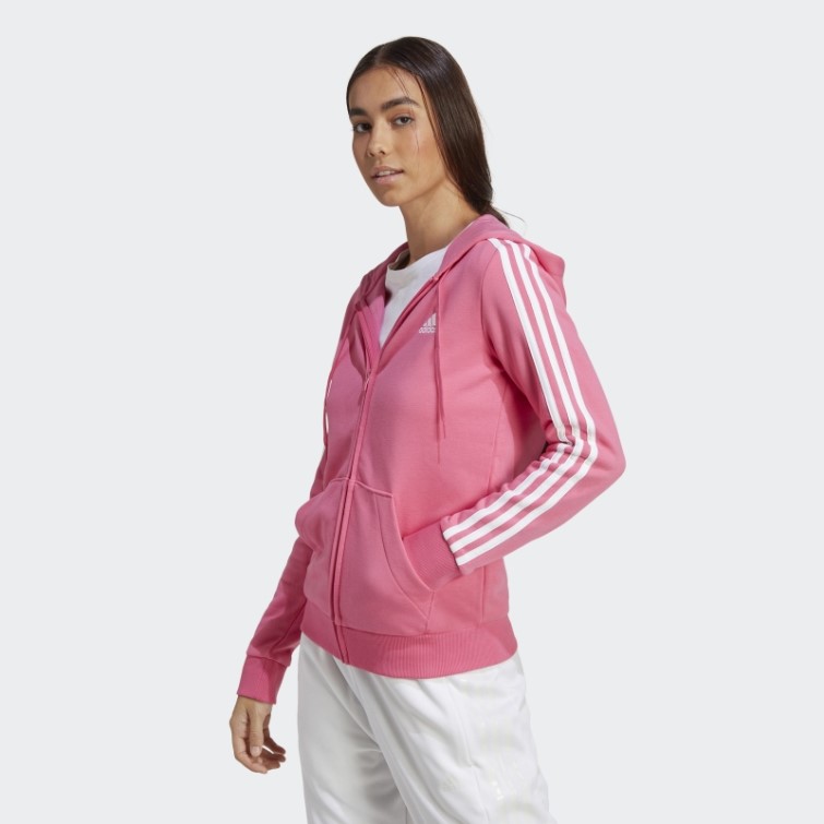Sweat à Capuche Zippé à 3 Bandes En Polaire Adidas Essentials Magenta