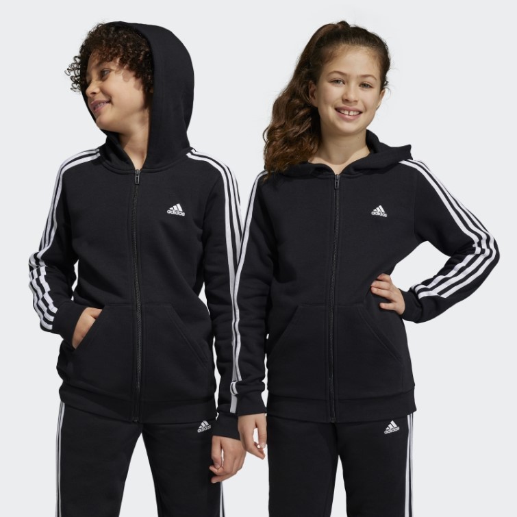 Adidas Essentials 3-stripes Fleece Full-zip Hoodie Blanc