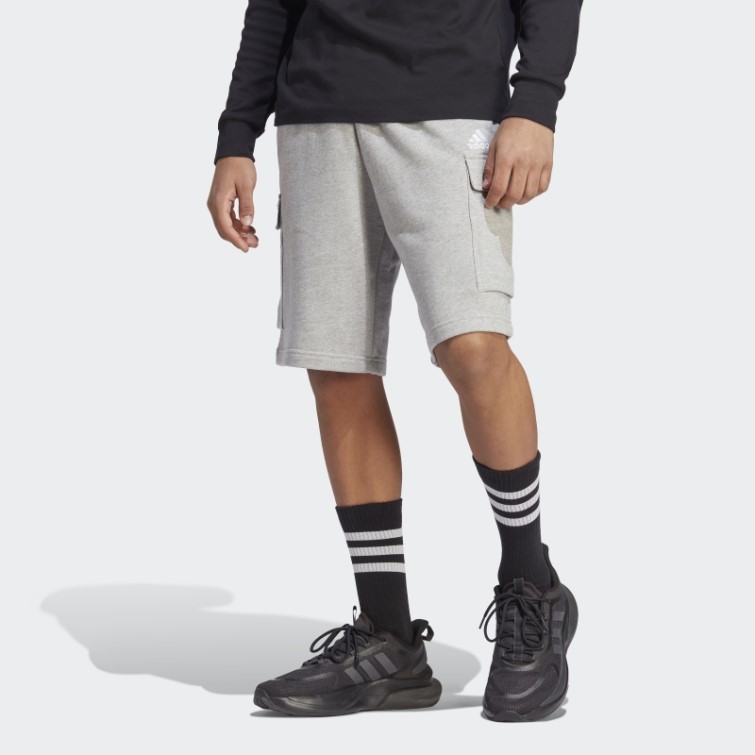 Adidas Essentials Short Cargo En Tissu éponge Gris Moyen